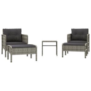 vidaXL 5 Piece Garden Lounge Set with Cushions Grey Poly Rattan