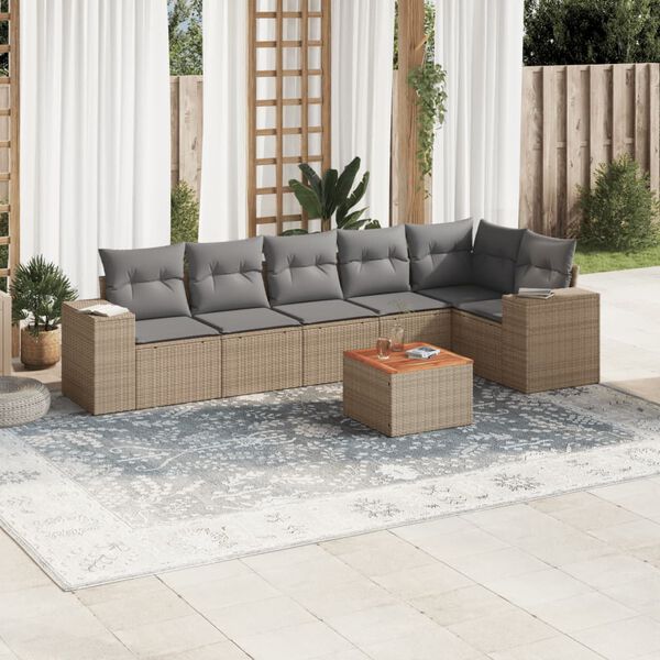 vidaXL 7 Piece Garden Sofa Set with Cushions Beige Poly Rattan