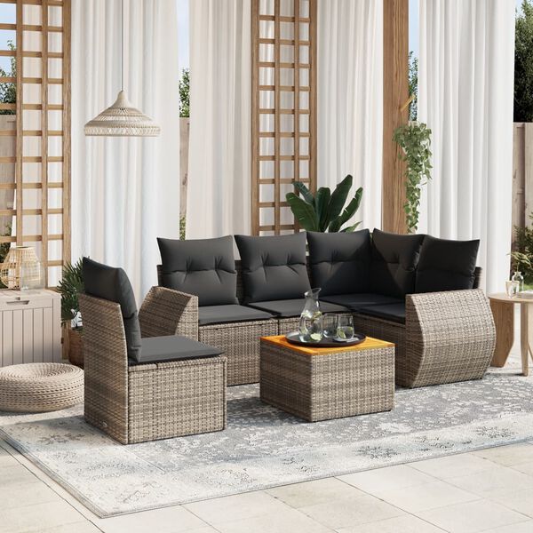 vidaXL 6 Piece Garden Sofa Set with Cushions Grey Poly Rattan