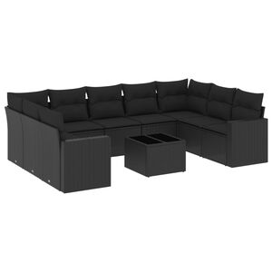 vidaXL 10 Piece Garden Sofa Set with Cushions Black Poly Rattan