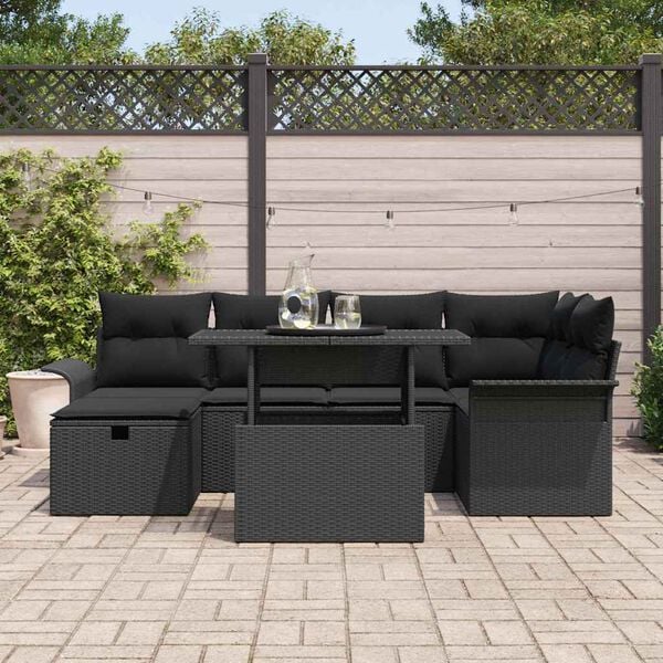 vidaXL Garden Sofa Set with Cushion 7 pcs Black Poly rattan