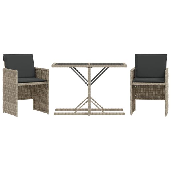 vidaXL 3 Piece Bistro Set with Cushions Light Grey Poly Rattan