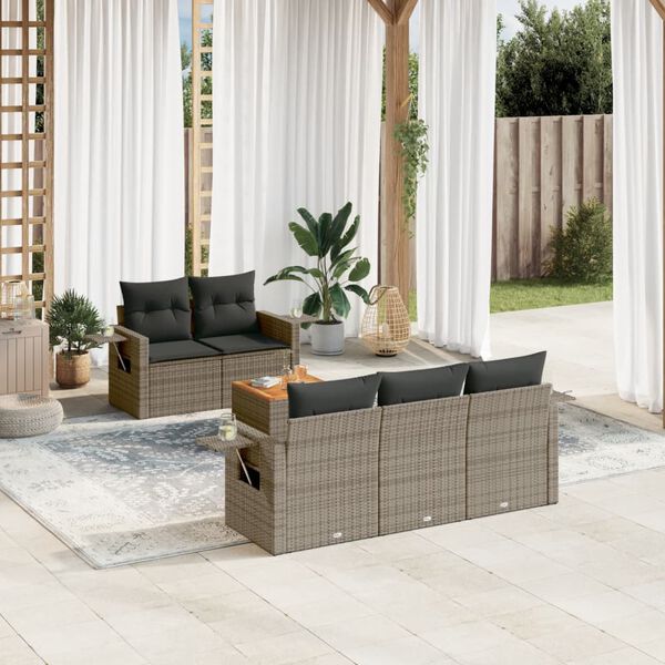 vidaXL 6 Piece Garden Sofa Set with Cushions Grey Poly Rattan