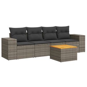vidaXL 5 Piece Garden Sofa Set with Cushions Grey Poly Rattan