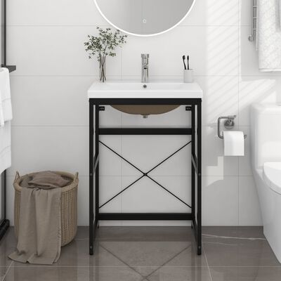 vidaXL Bathroom Washbasin Frame with Built-in Basin Black Iron