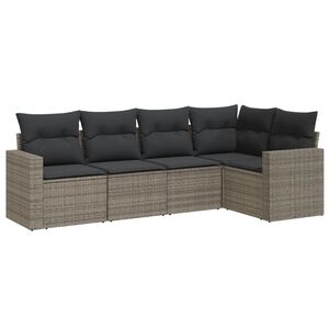 vidaXL 5 Piece Garden Sofa Set with Cushions Grey Poly Rattan