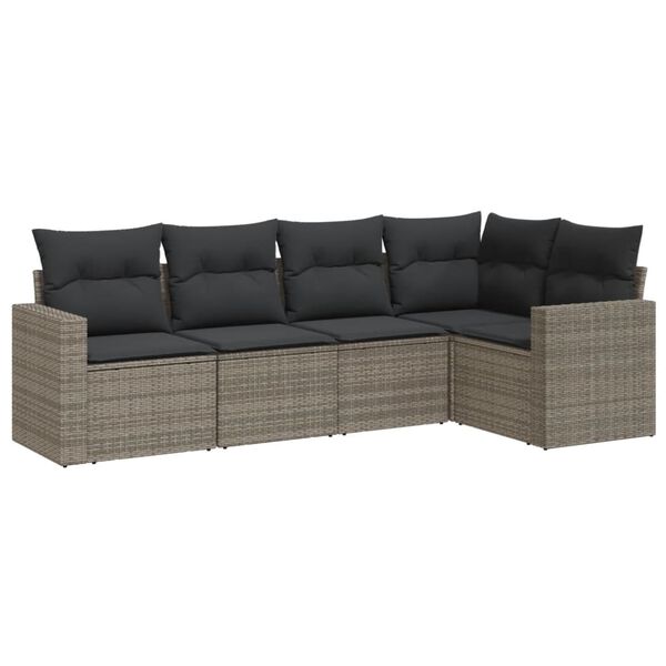 vidaXL 5 Piece Garden Sofa Set with Cushions Grey Poly Rattan