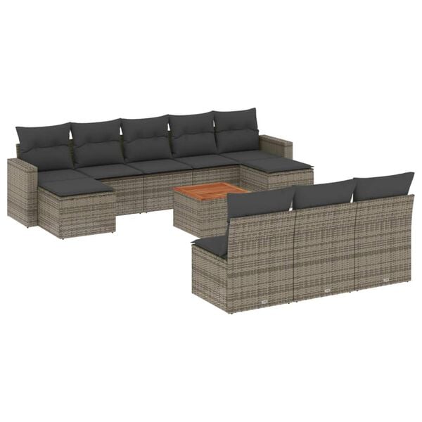 vidaXL 11 Piece Garden Sofa Set with Cushions Grey Poly Rattan