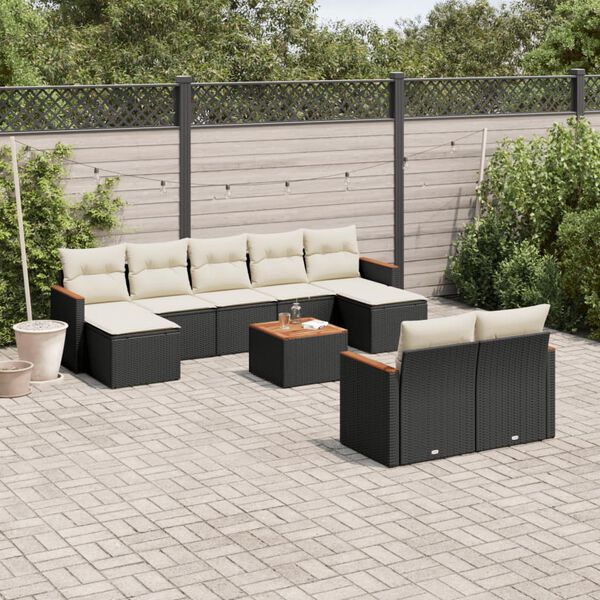 vidaXL 10 Piece Garden Sofa Set with Cushions Black Poly Rattan