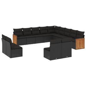 vidaXL 13 Piece Garden Sofa Set with Cushions Black Poly Rattan