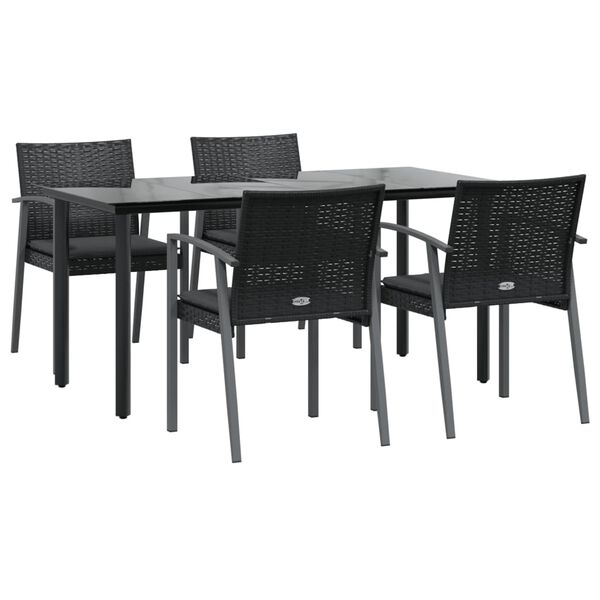 vidaXL 5 Piece Garden Dining Set with Cushions Poly Rattan and Steel