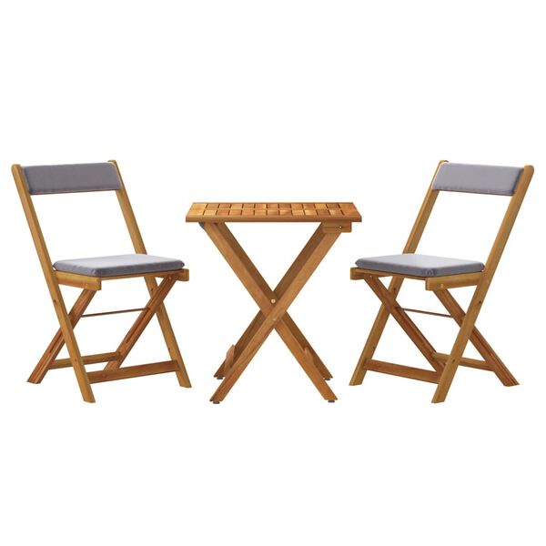 vidaXL 3 Piece Folding Bistro Set with Cushions Solid Wood Acacia