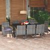 vidaXL 9 Piece Garden Dining Set with Cushions Poly Rattan Grey