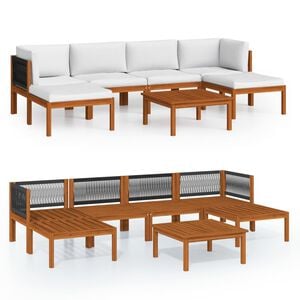 vidaXL 7 Piece Garden Lounge Set with Cushions Cream Wood Acacia&Rope