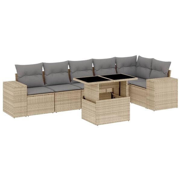 vidaXL 7 Piece Garden Sofa Set with Cushions Beige Poly Rattan