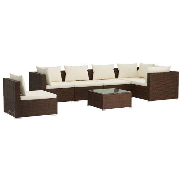 vidaXL 7 Piece Garden Lounge Set with Cushions Poly Rattan Brown