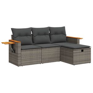 vidaXL 4 Piece Garden Sofa Set with Cushions Grey Poly Rattan