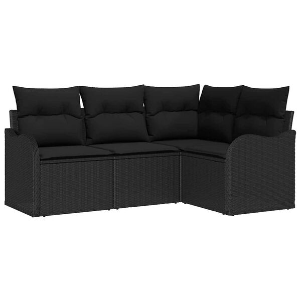 vidaXL Garden Sofa Set with Storage 4 pcs Black Poly Rattan