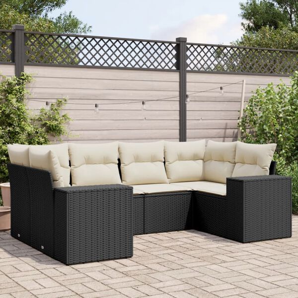 vidaXL 6 Piece Garden Sofa Set with Cushions Black Poly Rattan