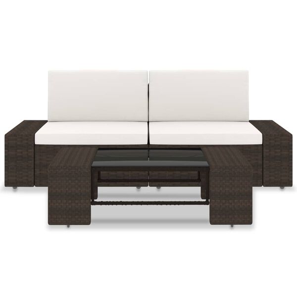 vidaXL 3 Piece Garden Lounge Set Poly Rattan Brown