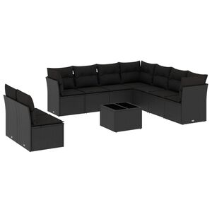 vidaXL 10 Piece Garden Sofa Set with Cushions Black Poly Rattan
