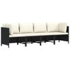 vidaXL 4-Seater Garden Sofa with Cushions Black Poly Rattan