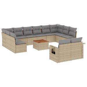 vidaXL 13 Piece Garden Sofa Set with Cushions Beige Poly Rattan