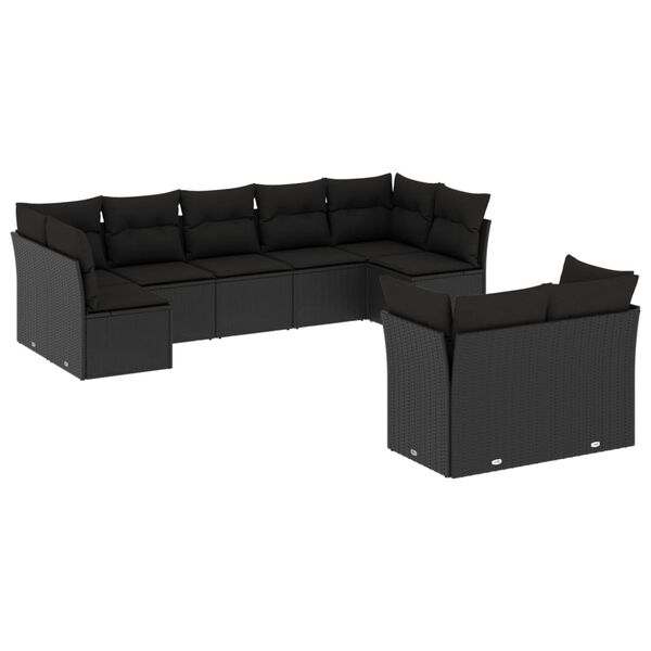 vidaXL 9 Piece Garden Sofa Set with Cushions Black Poly Rattan