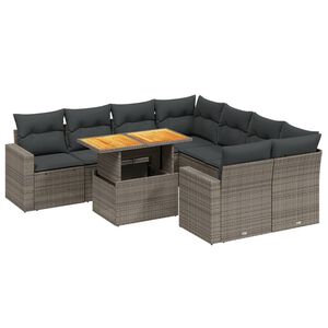 vidaXL 9 Piece Garden Sofa Set with Cushions Grey Poly Rattan