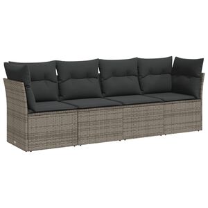 vidaXL 4 Piece Garden Sofa Set with Cushions Grey Poly Rattan