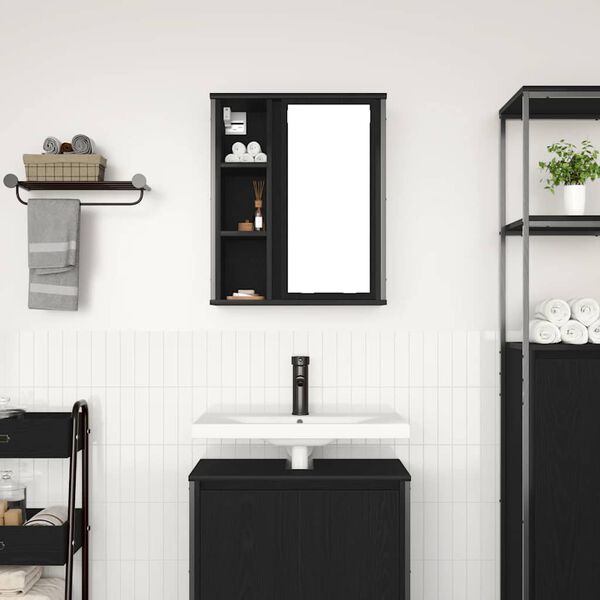 vidaXL Bathroom Wall Cabinet with Mirror Black Oak 50x21x60 cm