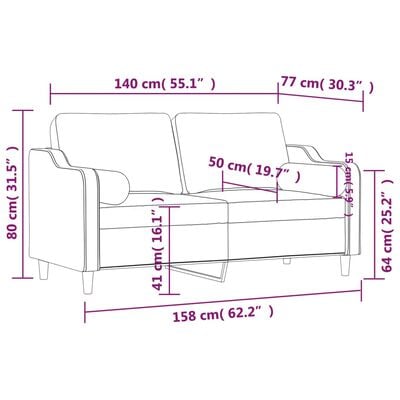 vidaXL 2-Seater Sofa with Throw Pillows Dark Grey 140 cm Fabric
