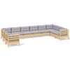 vidaXL 10 Piece Garden Lounge Set with Grey Cushions Pinewood