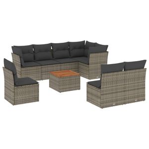 vidaXL 9 Piece Garden Sofa Set with Cushions Grey Poly Rattan