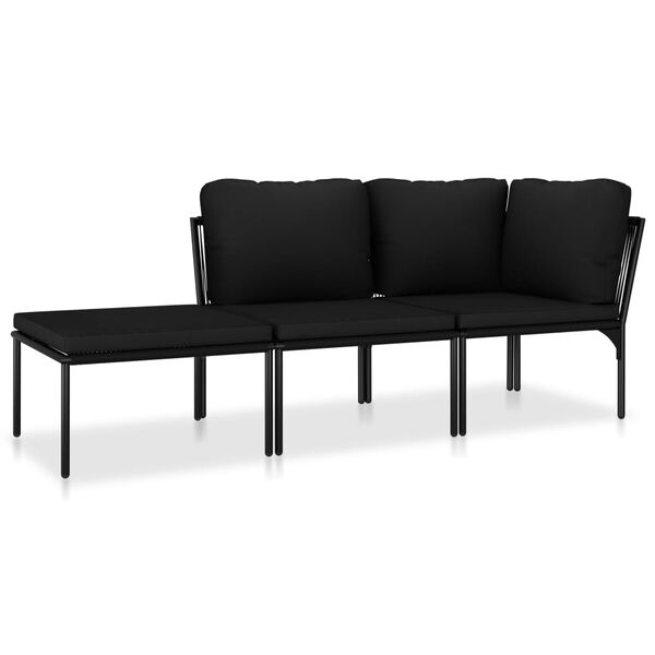 vidaXL 3 Piece Garden Lounge Set with Cushions Black PVC