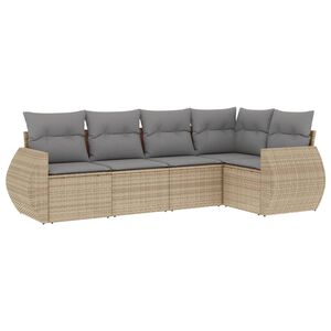 vidaXL 5 Piece Garden Sofa Set with Cushions Beige Poly Rattan