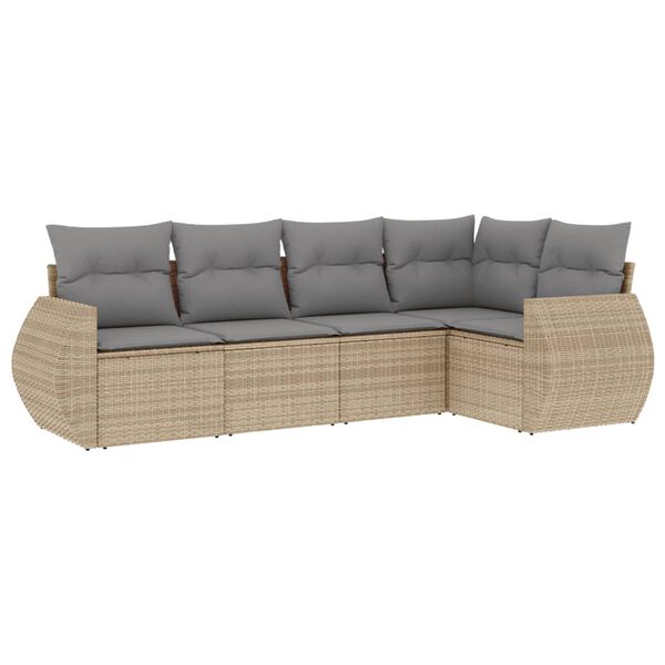 vidaXL 5 Piece Garden Sofa Set with Cushions Beige Poly Rattan