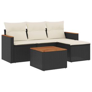 vidaXL 5 Piece Garden Sofa Set with Cushions Black Poly Rattan