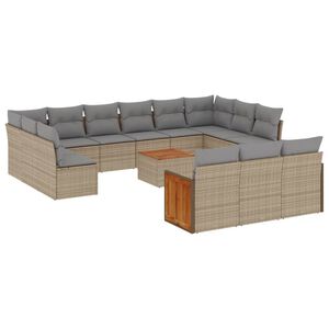 vidaXL 14 Piece Garden Sofa Set with Cushions Beige Poly Rattan