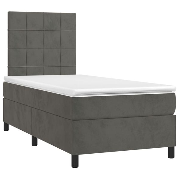 vidaXL Box Spring Bed with Mattress&LED Dark Grey 106x203 cm King Single Size Velvet