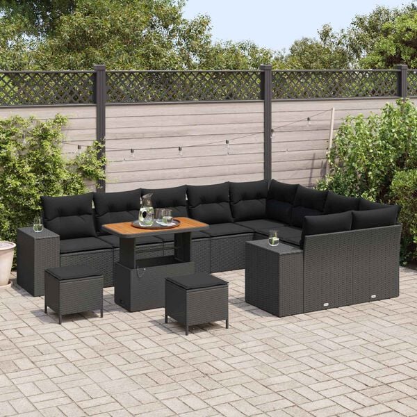 vidaXL Garden Sofa Set with Cushion with Storage 12 pcs Black