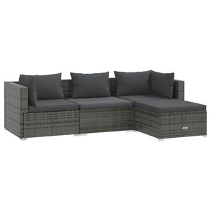 vidaXL 4 Piece Garden Lounge Set with Cushions Poly Rattan Grey