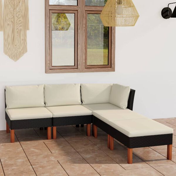 vidaXL 5 Piece Garden Lounge Set with Cushions Poly Rattan Black