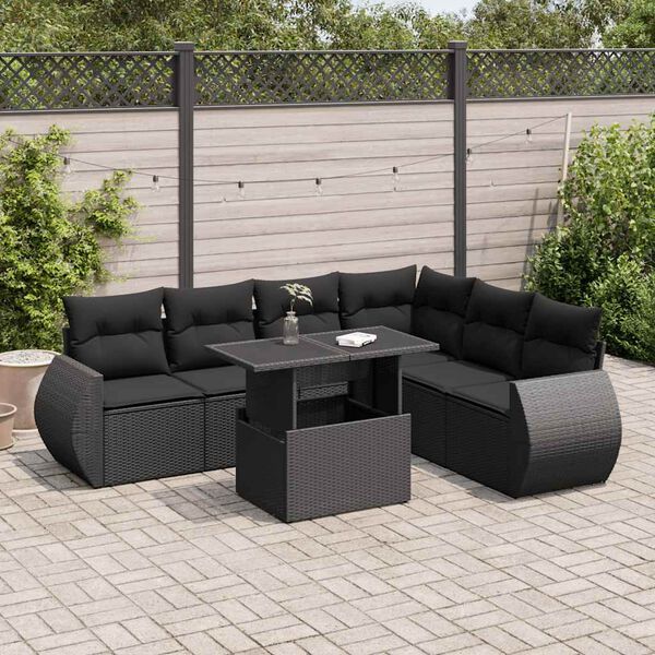 vidaXL 7 Piece Garden Sofa Set with Cushions Black Poly Rattan