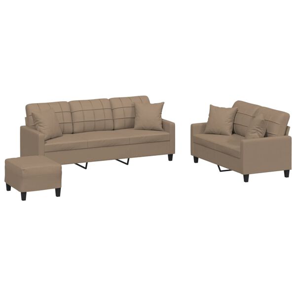 vidaXL 3 Piece Sofa Set with Pillows Cappuccino Faux Leather