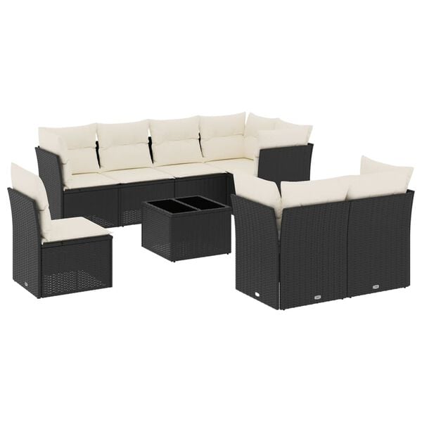 vidaXL 9 Piece Garden Sofa Set with Cushions Black Poly Rattan