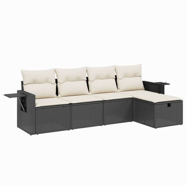 vidaXL 5 Piece Garden Sofa Set with Cushions Black Poly Rattan