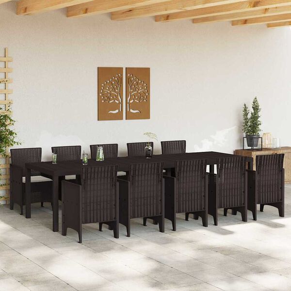 vidaXL Garden Dining Set with Cushion 11 pcs Brown and Cream Rattan