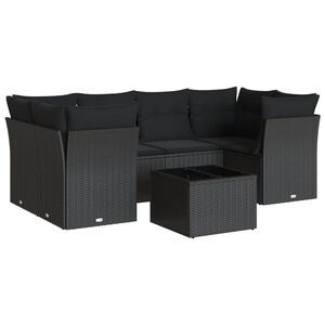 vidaXL 7 Piece Garden Sofa Set with Cushions Black Poly Rattan
