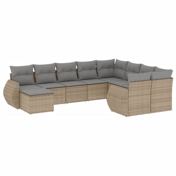 vidaXL 10 Piece Garden Sofa Set with Cushions Beige Poly Rattan